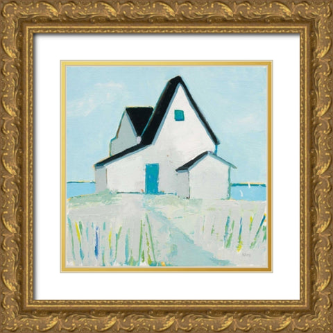 Cottage by the Sea Neutral Gold Ornate Wood Framed Art Print with Double Matting by Adams, Phyllis