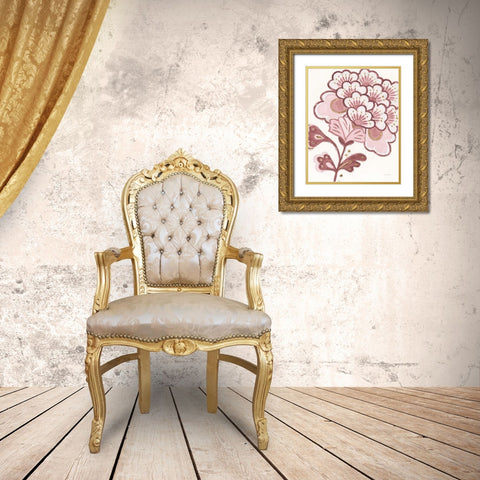 Flora Chinoiserie V Pink Gold Ornate Wood Framed Art Print with Double Matting by Adams, Emily