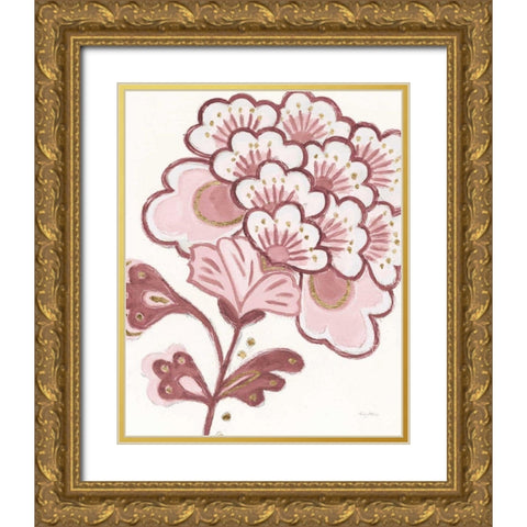 Flora Chinoiserie V Pink Gold Ornate Wood Framed Art Print with Double Matting by Adams, Emily