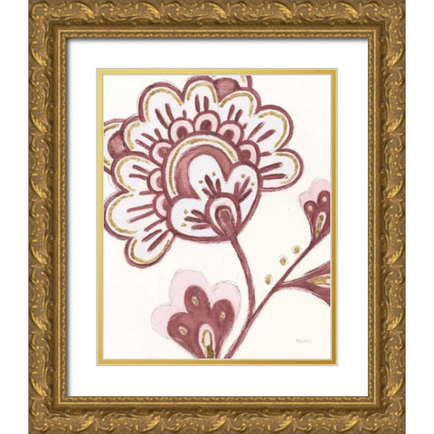 Flora Chinoiserie VI Pink Gold Ornate Wood Framed Art Print with Double Matting by Adams, Emily