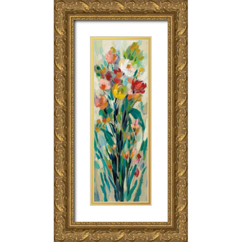 Tall Bright Flowers Cream I Gold Ornate Wood Framed Art Print with Double Matting by Vassileva, Silvia