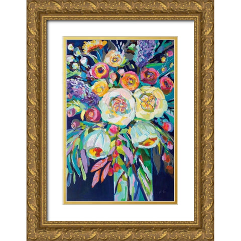 Lilys Bouquet Gold Ornate Wood Framed Art Print with Double Matting by Vertentes, Jeanette