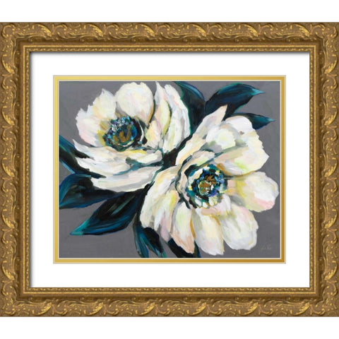 Peonies Gold Ornate Wood Framed Art Print with Double Matting by Vertentes, Jeanette