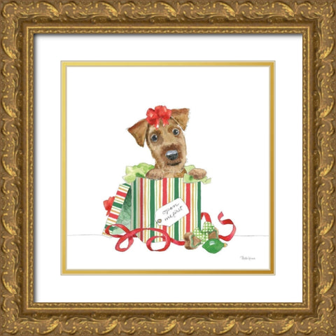 Holiday Paws II on White No Words Gold Ornate Wood Framed Art Print with Double Matting by Grove, Beth