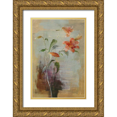 Contemporary Lilies I Crop Gold Ornate Wood Framed Art Print with Double Matting by Nai, Danhui