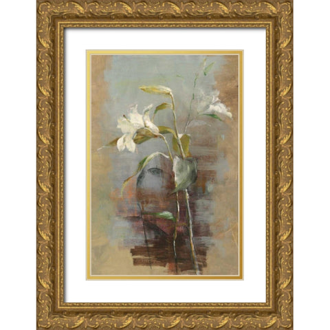 Contemporary LIlies II Gold Ornate Wood Framed Art Print with Double Matting by Nai, Danhui