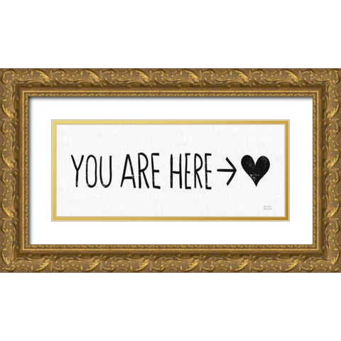 You Are Here BW Gold Ornate Wood Framed Art Print with Double Matting by Mullan, Michael
