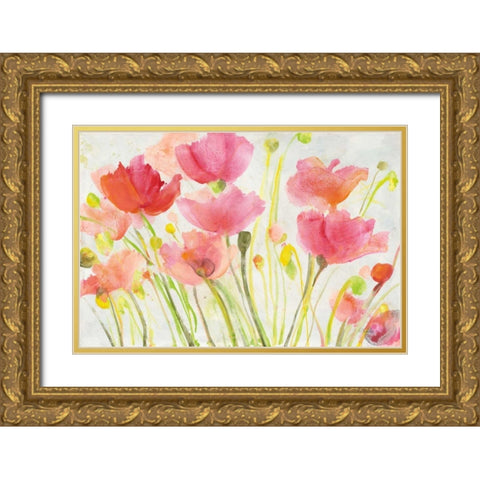 Fluorescent Poppies Gold Ornate Wood Framed Art Print with Double Matting by Hristova, Albena