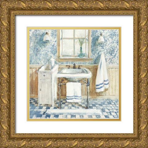 Victorian Sink I Navy Gold Ornate Wood Framed Art Print with Double Matting by Nai, Danhui