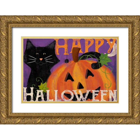 Festive Felines I Gold Ornate Wood Framed Art Print with Double Matting by Charron, Veronique