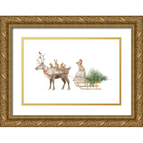 Woodland Celebration I on White Gold Ornate Wood Framed Art Print with Double Matting by Nai, Danhui