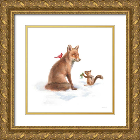 Woodland Celebration V on White Gold Ornate Wood Framed Art Print with Double Matting by Nai, Danhui