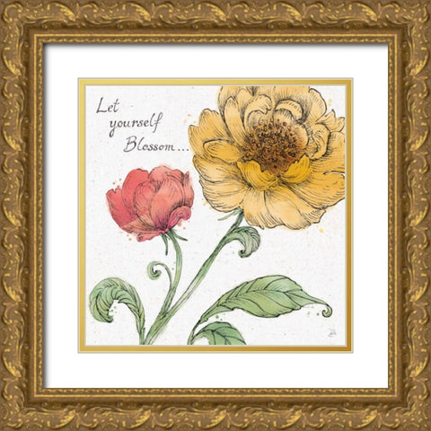 Blossom Sketches III Words Color Gold Ornate Wood Framed Art Print with Double Matting by Brissonnet, Daphne