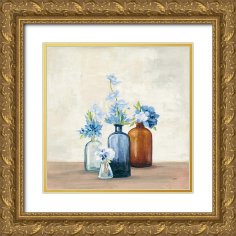 Windowsill Garden I Blue Gold Ornate Wood Framed Art Print with Double Matting by Purinton, Julia