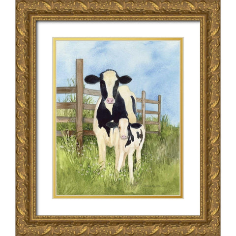 Farm Family Cows Gold Ornate Wood Framed Art Print with Double Matting by McKenna, Kathleen Parr