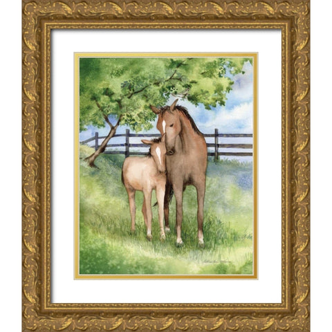 Farm Family Horses Gold Ornate Wood Framed Art Print with Double Matting by McKenna, Kathleen Parr
