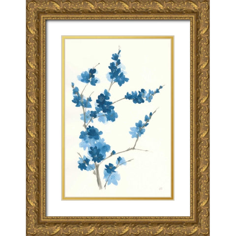 Blue Branch I Gold Ornate Wood Framed Art Print with Double Matting by Paschke, Chris