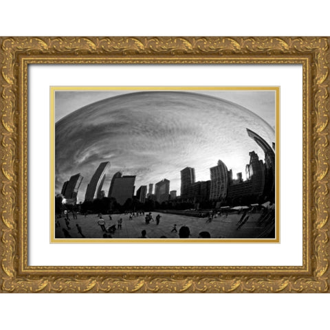 The Bean Chicago BW Gold Ornate Wood Framed Art Print with Double Matting by Van Swearingen, Debra