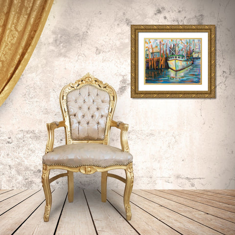 At the Dock Gold Ornate Wood Framed Art Print with Double Matting by Vertentes, Jeanette