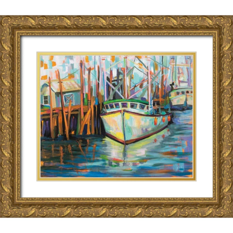 At the Dock Gold Ornate Wood Framed Art Print with Double Matting by Vertentes, Jeanette