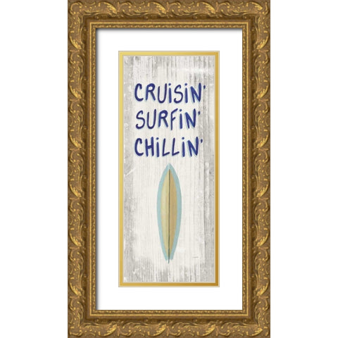 Beach Time IV One Surfboard Gold Ornate Wood Framed Art Print with Double Matting by Wiens, James