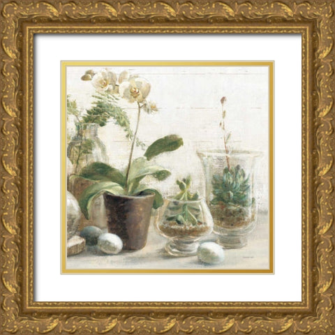 Greenhouse Orchids on Shiplap III Gold Ornate Wood Framed Art Print with Double Matting by Nai, Danhui