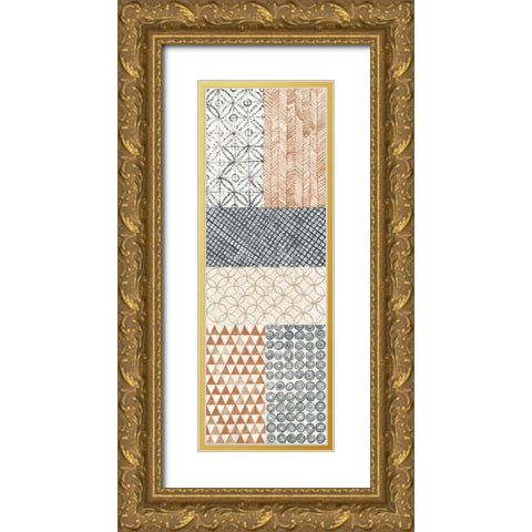 Maki Tile Panel I Warm Gold Ornate Wood Framed Art Print with Double Matting by Lovell, Kathrine