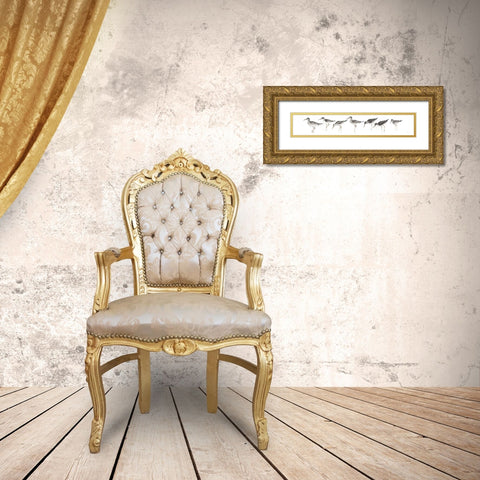 Sandpipers Panel Gray Gold Ornate Wood Framed Art Print with Double Matting by Tillmon, Avery