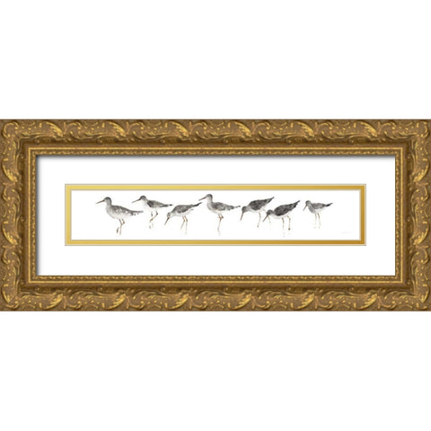 Sandpipers Panel Gray Gold Ornate Wood Framed Art Print with Double Matting by Tillmon, Avery