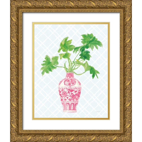 Palm Chinoiserie III Pink Gold Ornate Wood Framed Art Print with Double Matting by Nai, Danhui