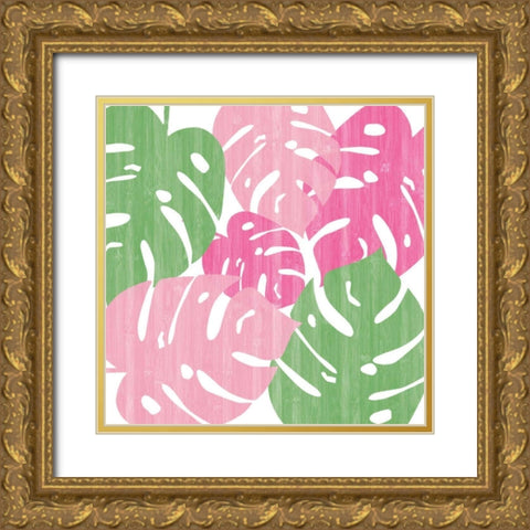 Monstera II Hot Pink Gold Ornate Wood Framed Art Print with Double Matting by Adams, Sarah