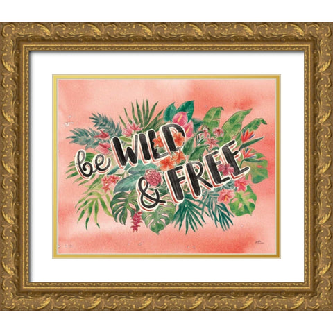Jungle Vibes VI Watercolor Coral Gold Ornate Wood Framed Art Print with Double Matting by Penner, Janelle