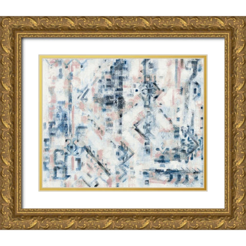 Scattered Indigo Rose Crop Gold Ornate Wood Framed Art Print with Double Matting by Vassileva, Silvia