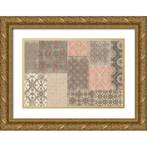 Venetian Patchwork I Orange Gray Gold Ornate Wood Framed Art Print with Double Matting by Pela Studio
