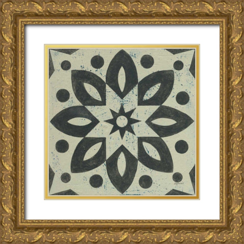 Black and White Tile I Gold Ornate Wood Framed Art Print with Double Matting by Lovell, Kathrine