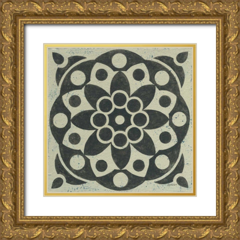 Black and White Tile II Gold Ornate Wood Framed Art Print with Double Matting by Lovell, Kathrine