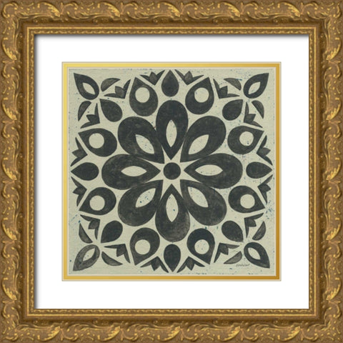Black and White Tile III Gold Ornate Wood Framed Art Print with Double Matting by Lovell, Kathrine