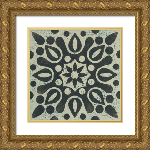 Black and White Tile IV Gold Ornate Wood Framed Art Print with Double Matting by Lovell, Kathrine