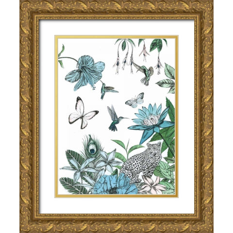 Leopard and Flowers Gold Ornate Wood Framed Art Print with Double Matting by Ilangaratne, Amelia