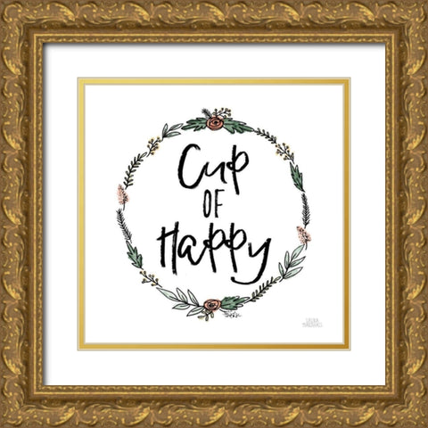 Cup of Happy Gold Ornate Wood Framed Art Print with Double Matting by Marshall, Laura
