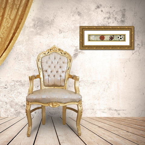 Ball Four Panel Gold Ornate Wood Framed Art Print with Double Matting by Mullan, Michael