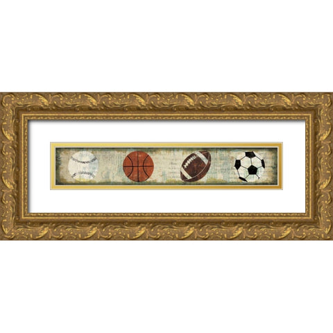 Ball Four Panel Gold Ornate Wood Framed Art Print with Double Matting by Mullan, Michael