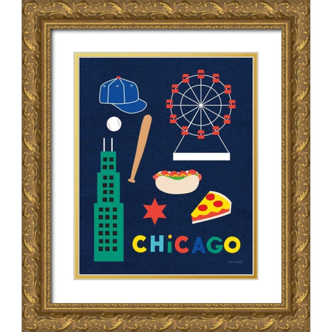City Fun Chicago Gold Ornate Wood Framed Art Print with Double Matting by Kelle, Ann