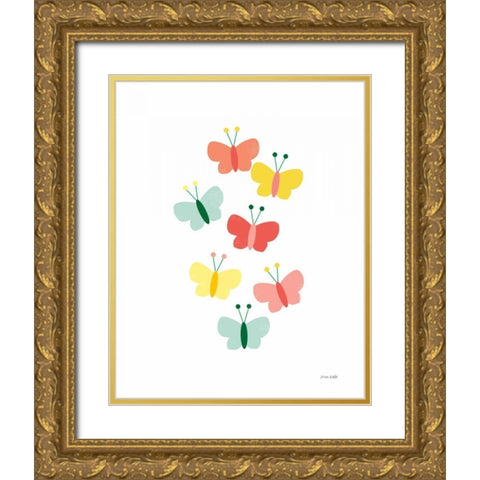 Butterfly Friends Gold Ornate Wood Framed Art Print with Double Matting by Kelle, Ann