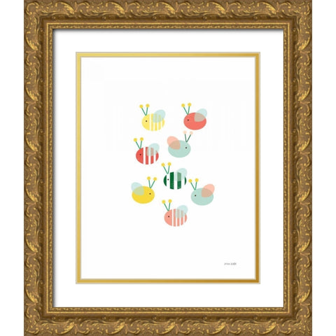 Bumblebee Friends Gold Ornate Wood Framed Art Print with Double Matting by Kelle, Ann