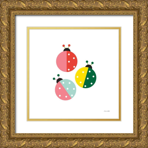 Ladybugs Three Gold Ornate Wood Framed Art Print with Double Matting by Kelle, Ann