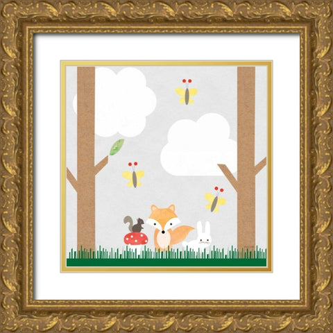 Woodland Animals II Gold Ornate Wood Framed Art Print with Double Matting by Kelle, Ann