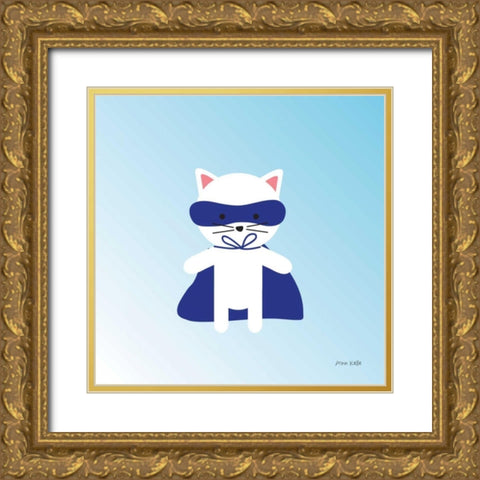 Cat Super Hero Gold Ornate Wood Framed Art Print with Double Matting by Kelle, Ann