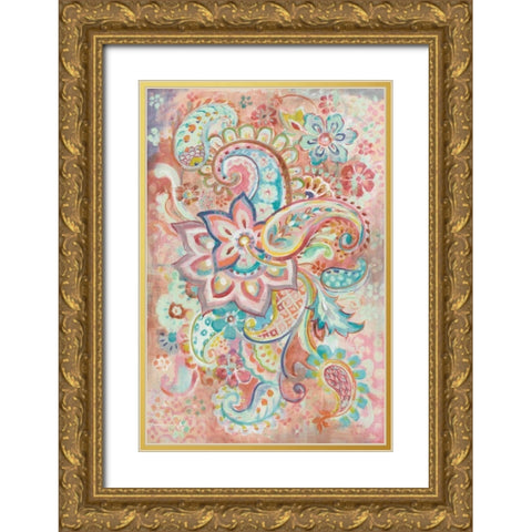 Paisley Galore Gold Ornate Wood Framed Art Print with Double Matting by Nai, Danhui