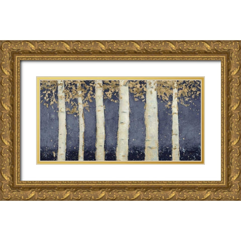 Magnificent Birch Grove Indigo Crop Gold Ornate Wood Framed Art Print with Double Matting by Wiens, James
